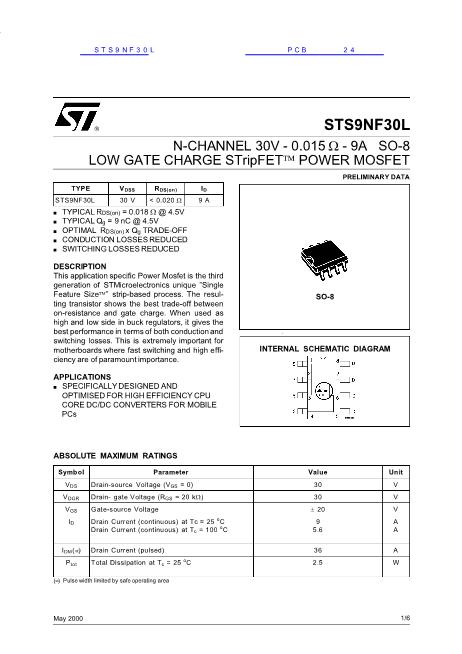 STS9NF30L数据手册封面