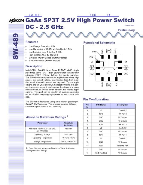 SW-489數(shù)據(jù)手冊封面