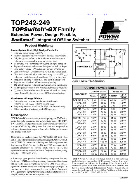 T0P243G數(shù)據(jù)手冊封面