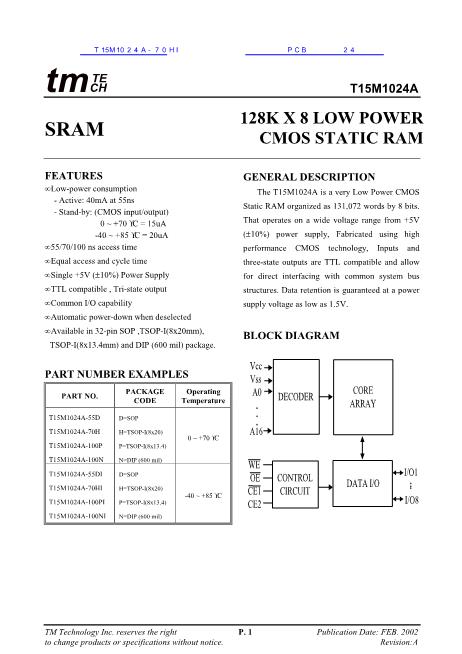 T15M1024A數(shù)據(jù)手冊(cè)封面