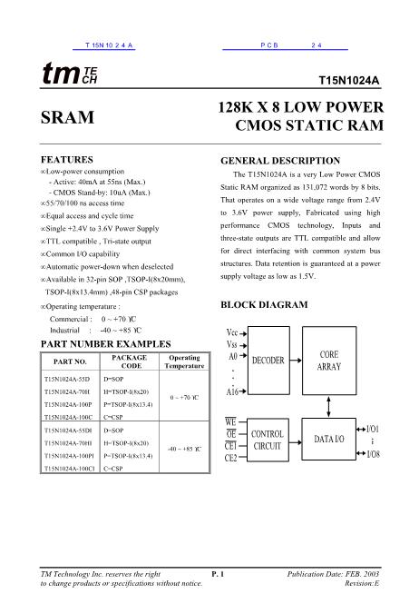 T15N1024A數(shù)據(jù)手冊封面