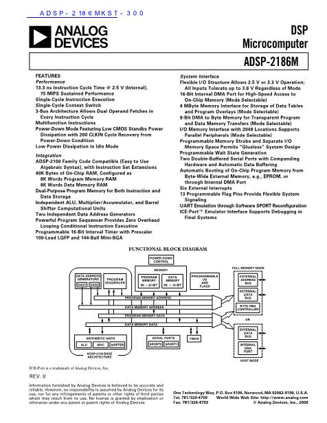 ADSP-2186MKST-300数据手册封面