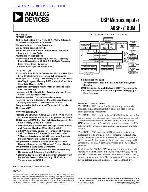 ADSP-2189MKST-300数据手册封面