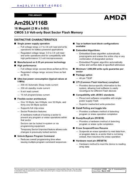 Am29LV116BT-80REC數(shù)據(jù)手冊封面