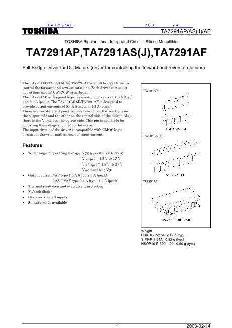 TA7291AF數(shù)據(jù)手冊封面