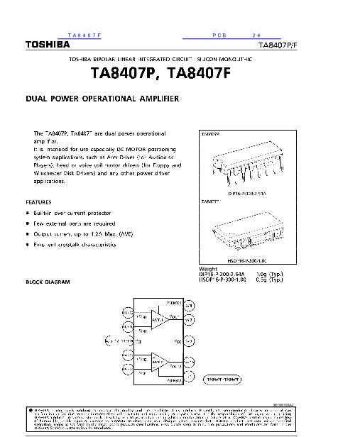 TA8407F数据手册封面