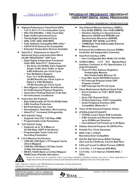 TMS320C6414TBGLZ7數(shù)據(jù)手冊(cè)封面