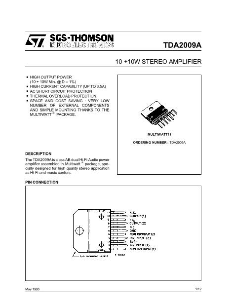 TDA2009数据手册封面