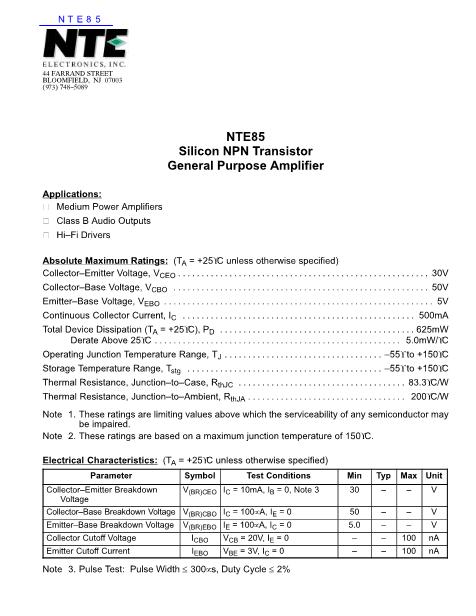 NTE85數(shù)據(jù)手冊封面