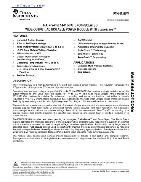 PTH08T230W數(shù)據(jù)手冊封面