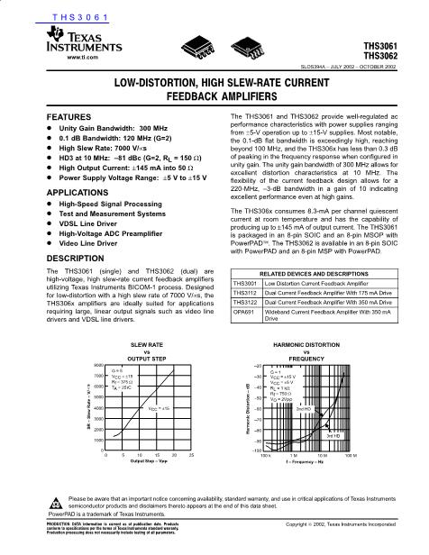 THS3061數(shù)據(jù)手冊封面