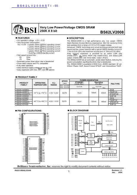 BS62LV2008STI-55數(shù)據(jù)手冊封面