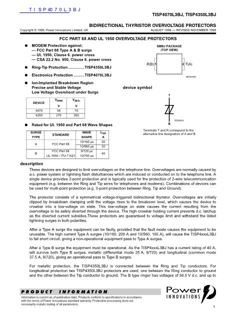 TISP4070L3BJ數(shù)據(jù)手冊(cè)封面