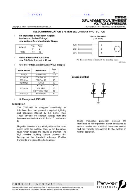 TISP1082數(shù)據(jù)手冊封面