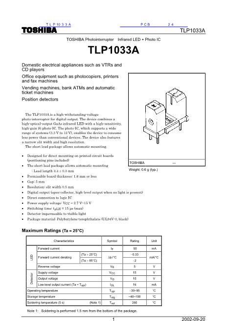TLP1033A数据手册封面