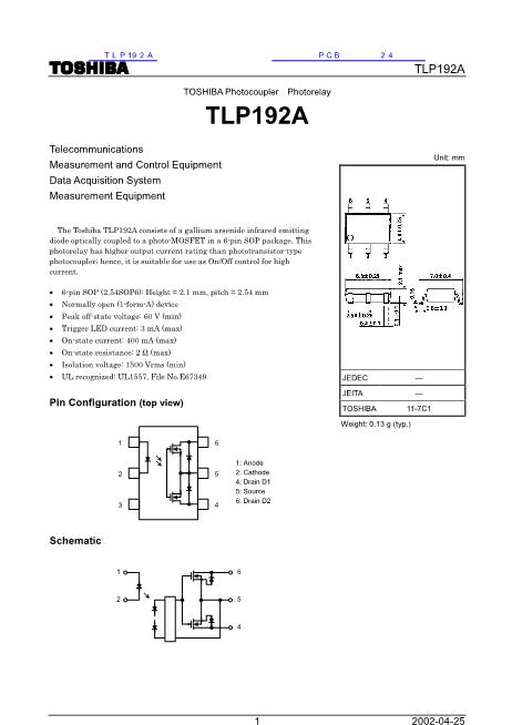 TLP192A数据手册封面