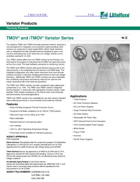 TMOV14R115E數(shù)據(jù)手冊封面