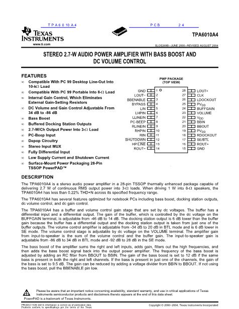 TPA6010A4數(shù)據(jù)手冊封面