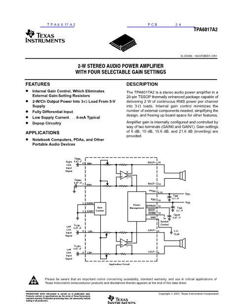 TPA6017A2數據手冊封面
