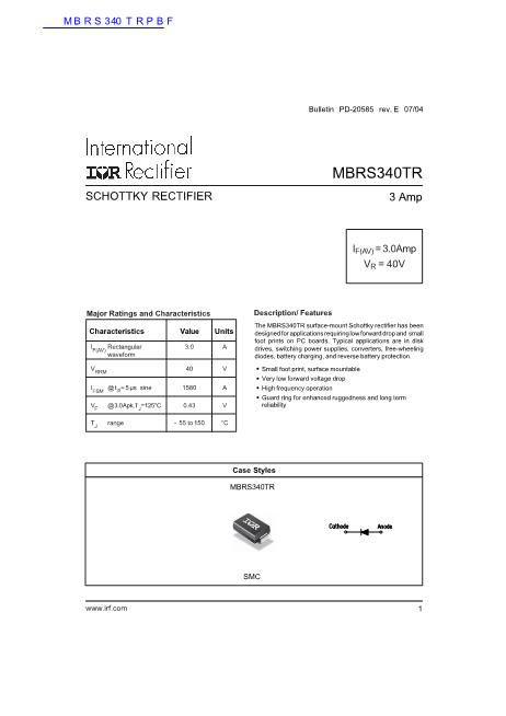 MBRS340TRPBF數(shù)據(jù)手冊(cè)封面