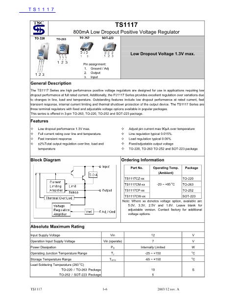 TS1117數(shù)據(jù)手冊(cè)封面
