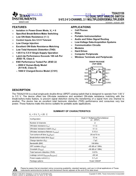 TS5A23159數(shù)據(jù)手冊(cè)封面