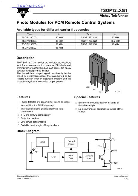 TSOP1230XG1數(shù)據(jù)手冊(cè)封面