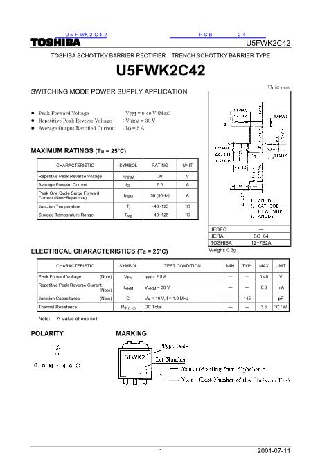 U5FWK2C42數(shù)據(jù)手冊封面