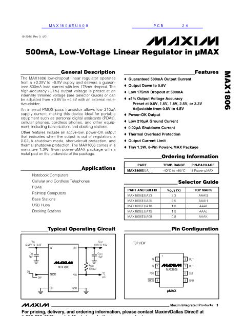 MAX1806EUA08数据手册封面