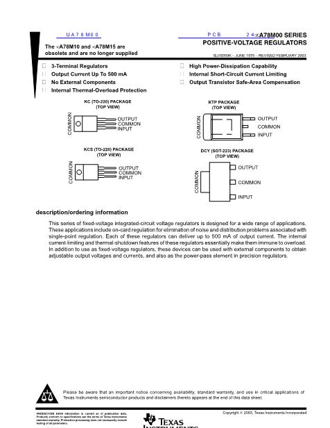 UA78M00數(shù)據(jù)手冊封面