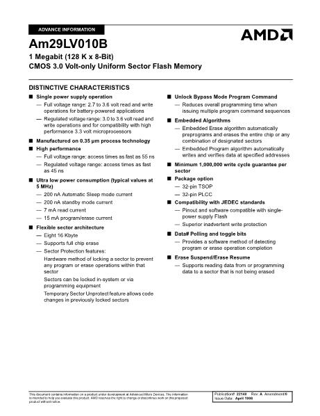 AM29LV010B數(shù)據(jù)手冊(cè)封面