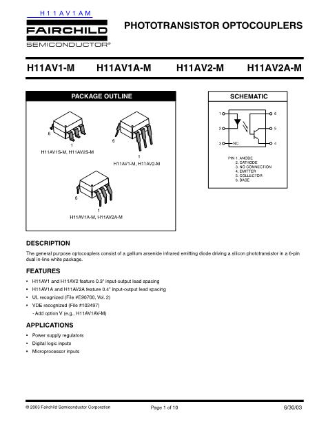 H11AV1AM數(shù)據(jù)手冊封面