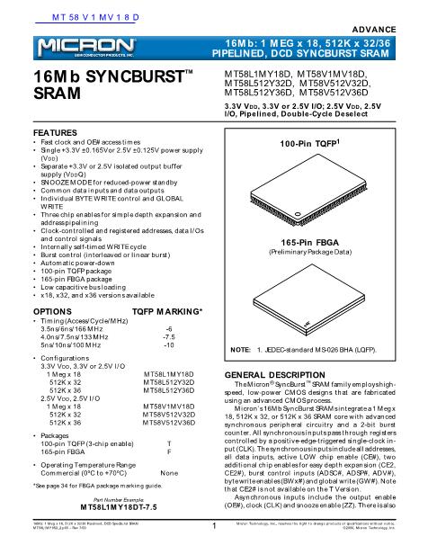 MT58V1MV18D數(shù)據(jù)手冊(cè)封面