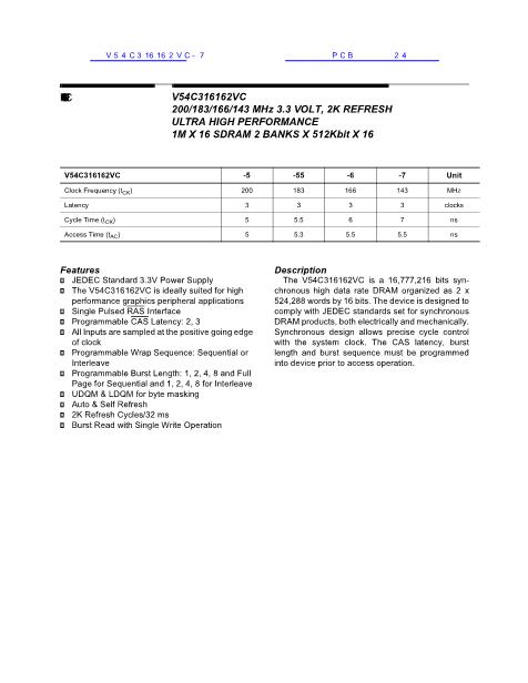 V54C316162VC數(shù)據(jù)手冊封面