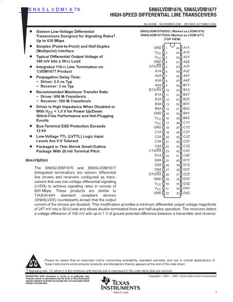 SN65LVDM1676數據手冊封面