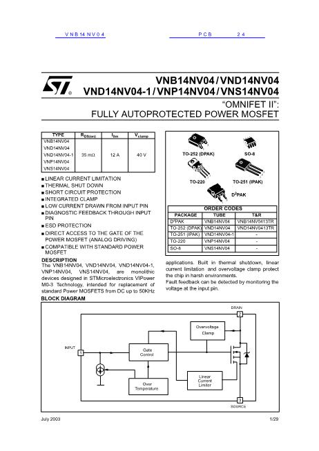 VNB14NV04数据手册封面