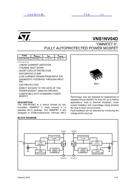 VNS1NV04D数据手册封面