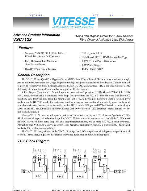 VSC7122数据手册封面