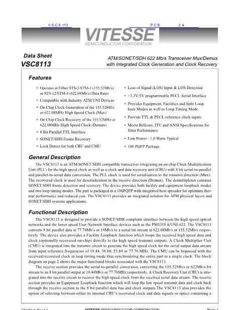 VSC8113数据手册封面