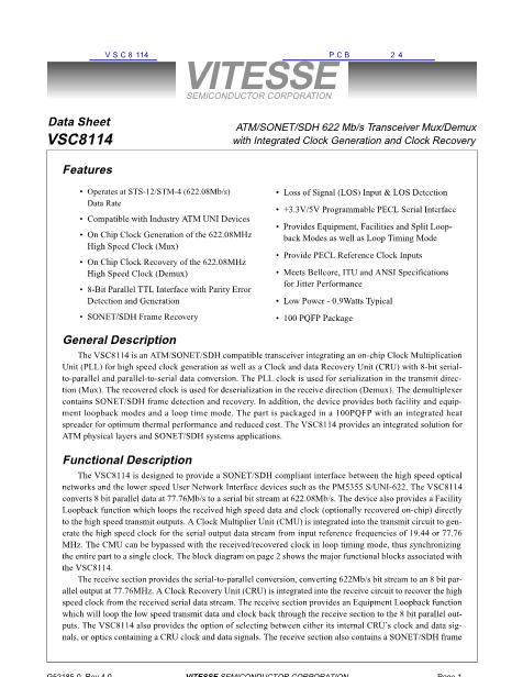VSC8114数据手册封面