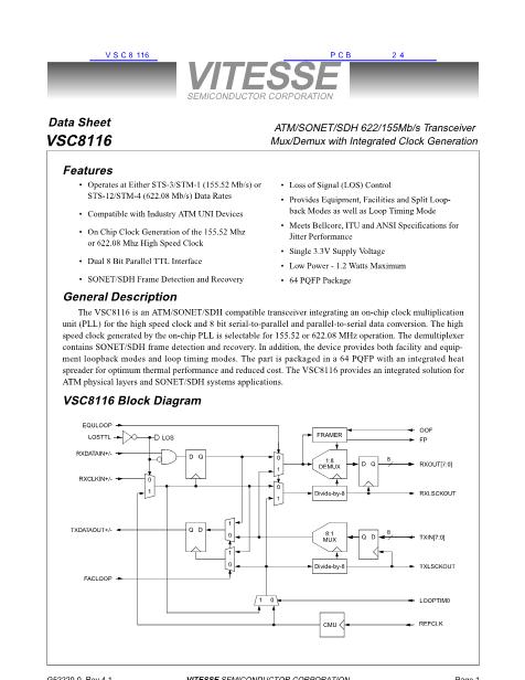 VSC8116数据手册封面