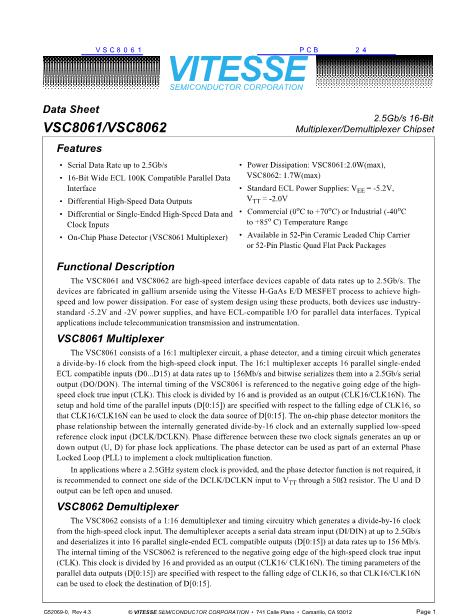 VSC8061数据手册封面