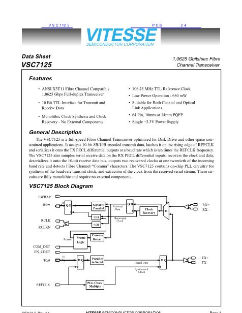 VSC7125数据手册封面