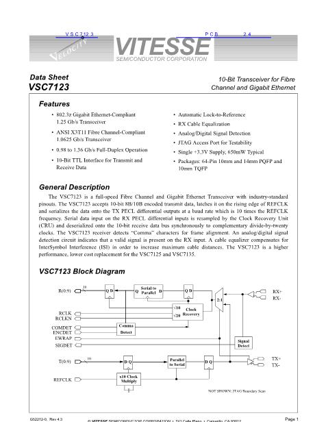VSC7123数据手册封面