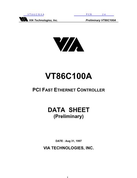 VT86C100A数据手册封面
