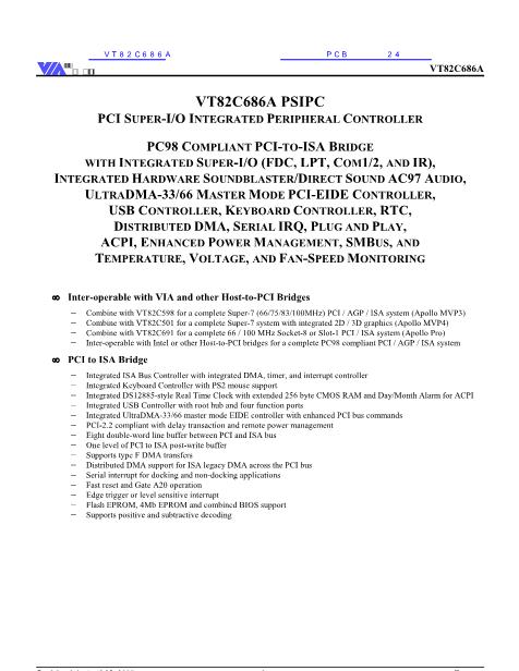 VT82C686A数据手册封面