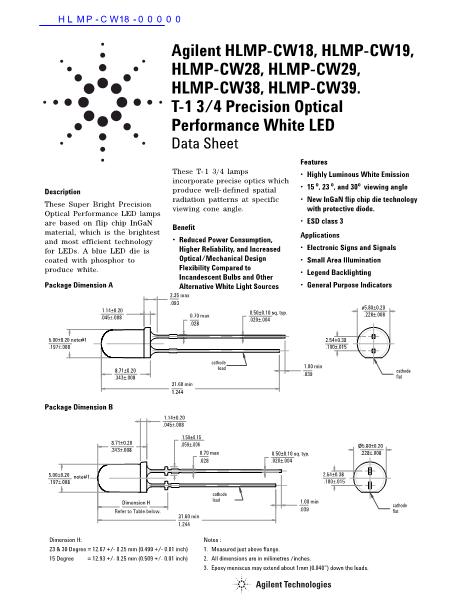 HLMP-CW18-00000数据手册封面