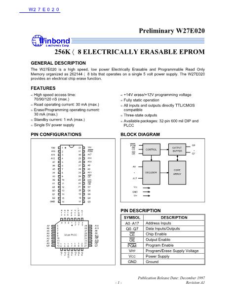 W27E020數(shù)據(jù)手冊(cè)封面