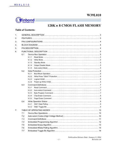 W39L010數(shù)據(jù)手冊(cè)封面
