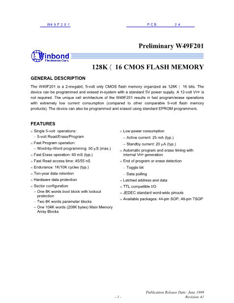 W49F201數據手冊封面
